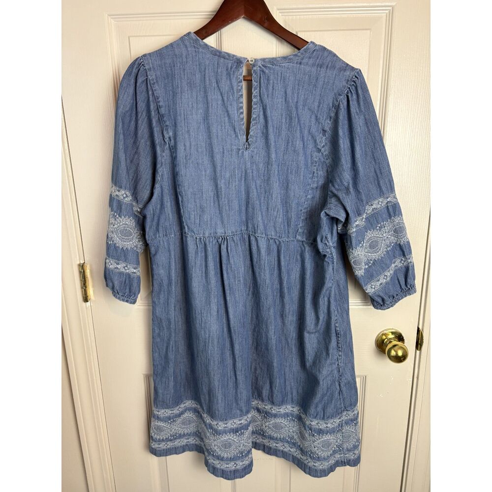J Jill Denim Blue Jean Dress Embroidered  Summer Knee Length Dress Size Large L - Picture 8 of 8